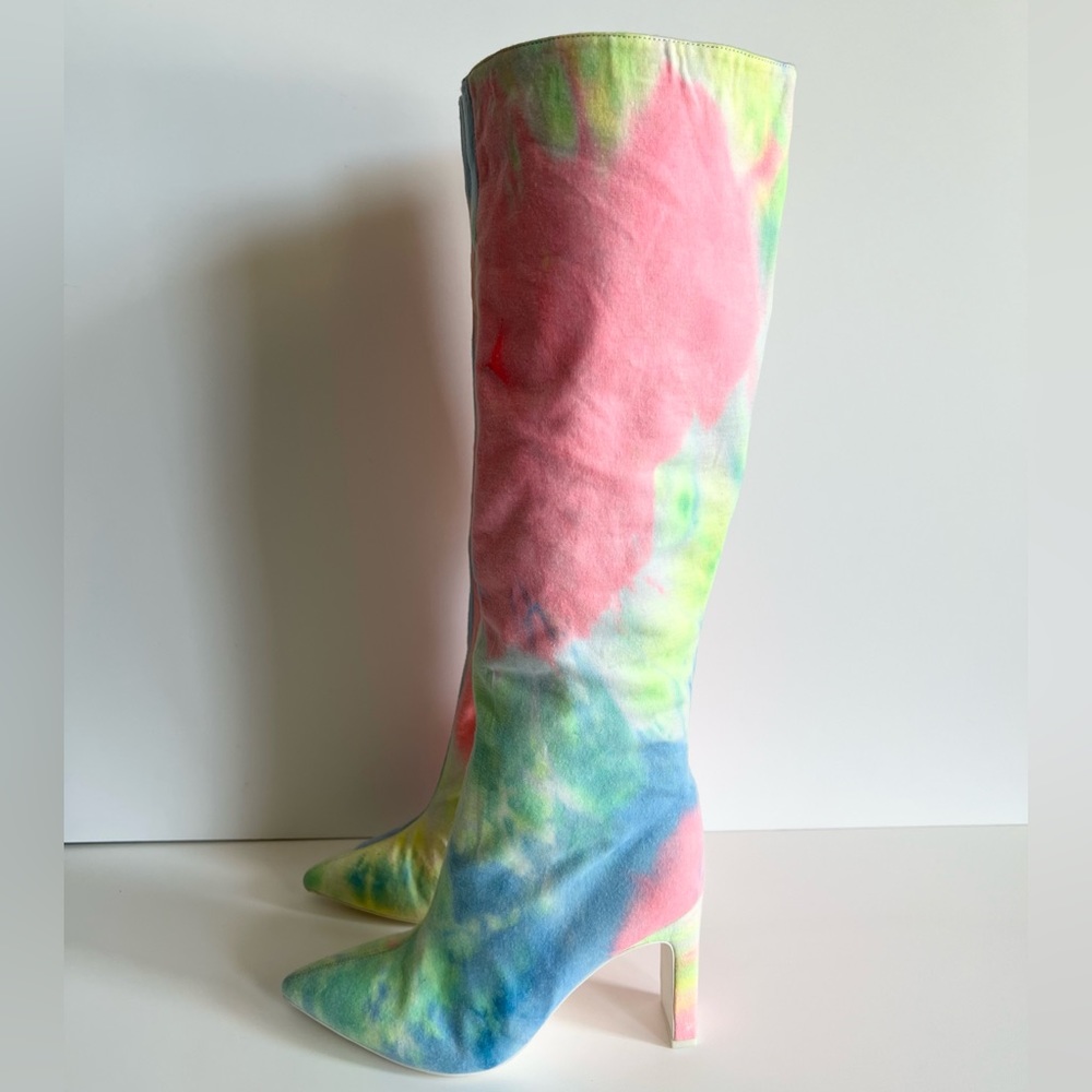NWOT Jeffrey Campbell Anaise Dusty Tie Dye Fabric Knee High Boots - Picture 6 of 11